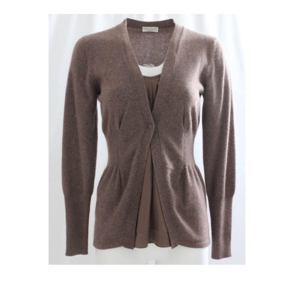Brunello Cucinelli Sweater Pullover Soft Brown Cashmere Knit Silk Insert Size M - Picture 5 of 7